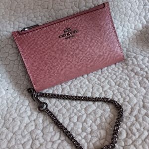 Rare Coach Zip Chain Card Case Bifold Wallet Colorblock Leather Gunmetal